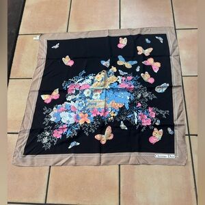 Christian Dior Black Scarf with Pink, Yellow and Blue Butterfly Motif